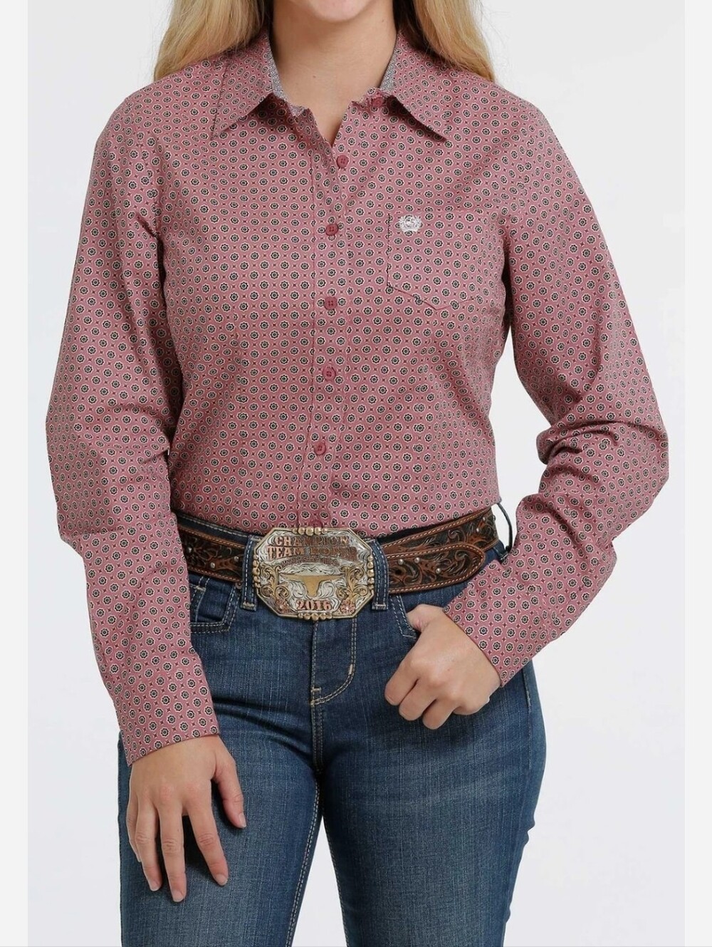 Cinch Women’s XL Pink Geometric Print Button Down Western Shirt Flip Cuff